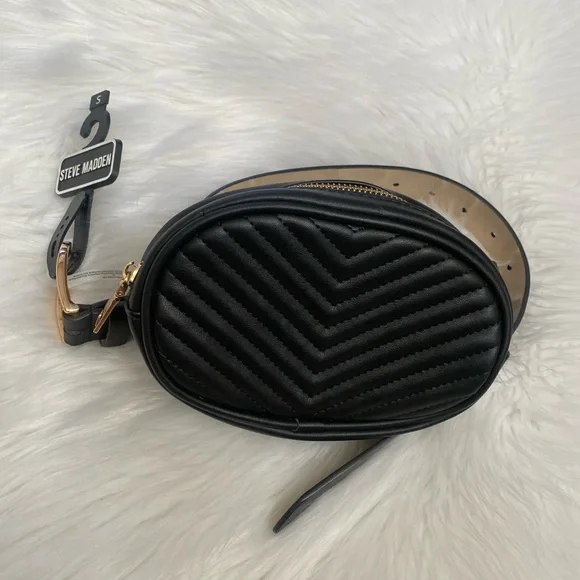 Steve Madden Black Quilted Belt Bag Sz S - Picture 1 of 4